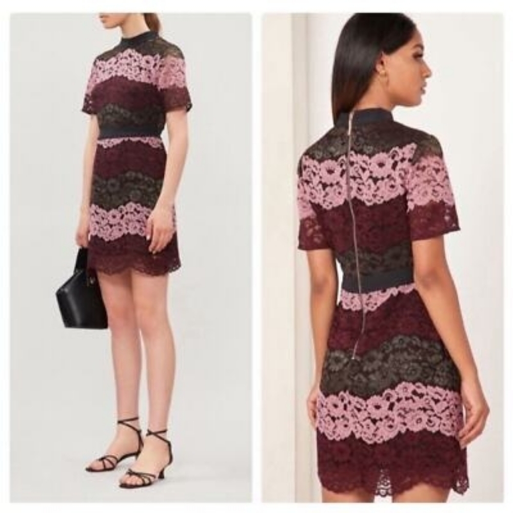 💖💖 Ted Baker Jaseyy Sheath Lacey Dress Crew Neck Short-Sleeve PTP: 20"